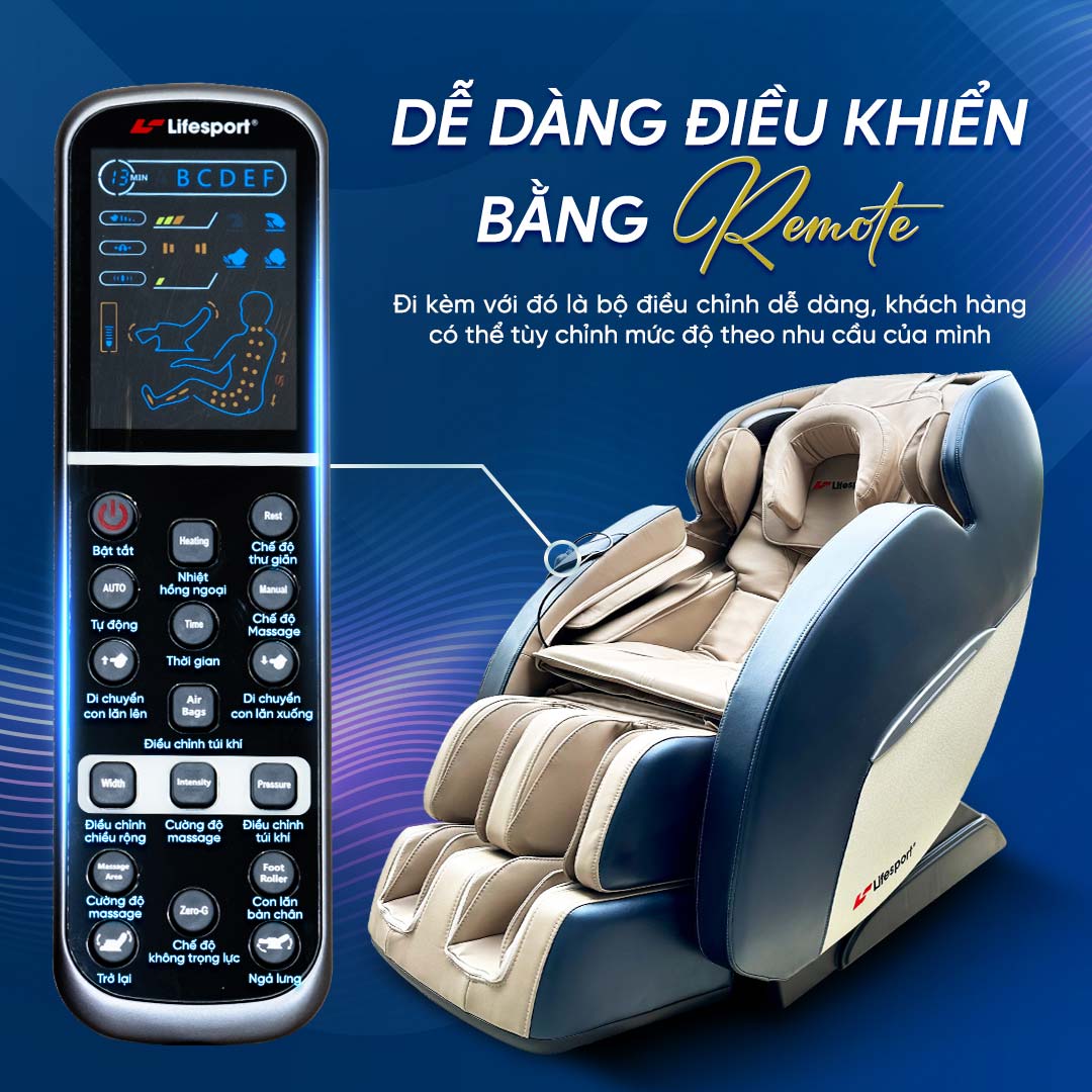 Ghế massage Lifesport LS-2200 dễ dàng điều khiển bằng remote