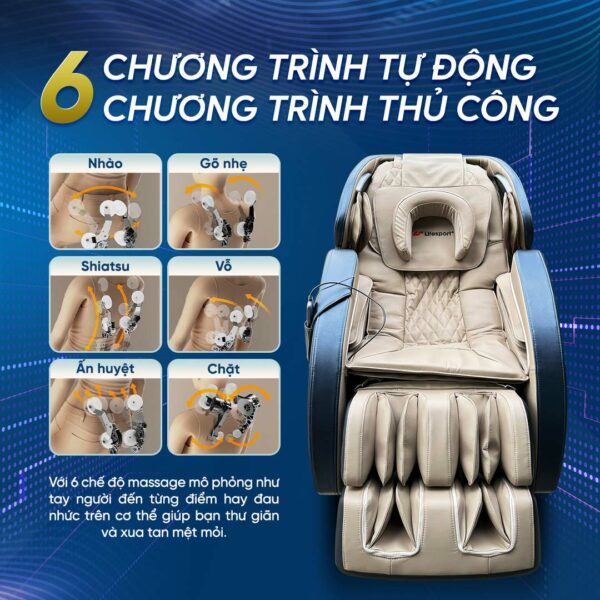 Ghế massage Lifesport LS-2200 có nhiều chương trình massage từ động và thủ công