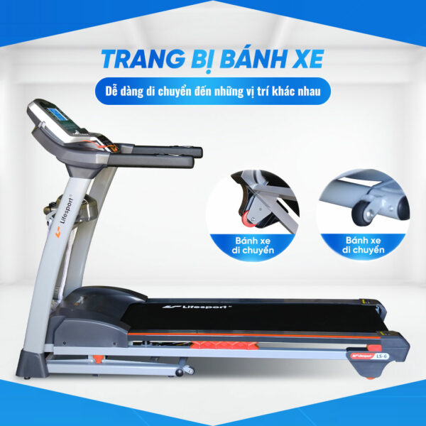 Máy Chạy Bộ Lifesport LS-6 trang bị bánh xe giúp dễ dàng di chuyển