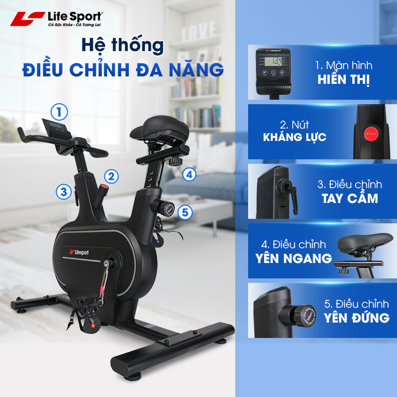 xe-dap-tap-the-duc-lifesport-ls-5977-2 Xe Đạp Tập Thể Dục Lifesport LS-5977 có hệ thống điều chỉnh đa năng