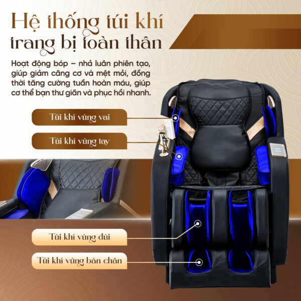 Ghế massage Lifesport LS-678 trang bị hệ thống túi khí ở toàn thân