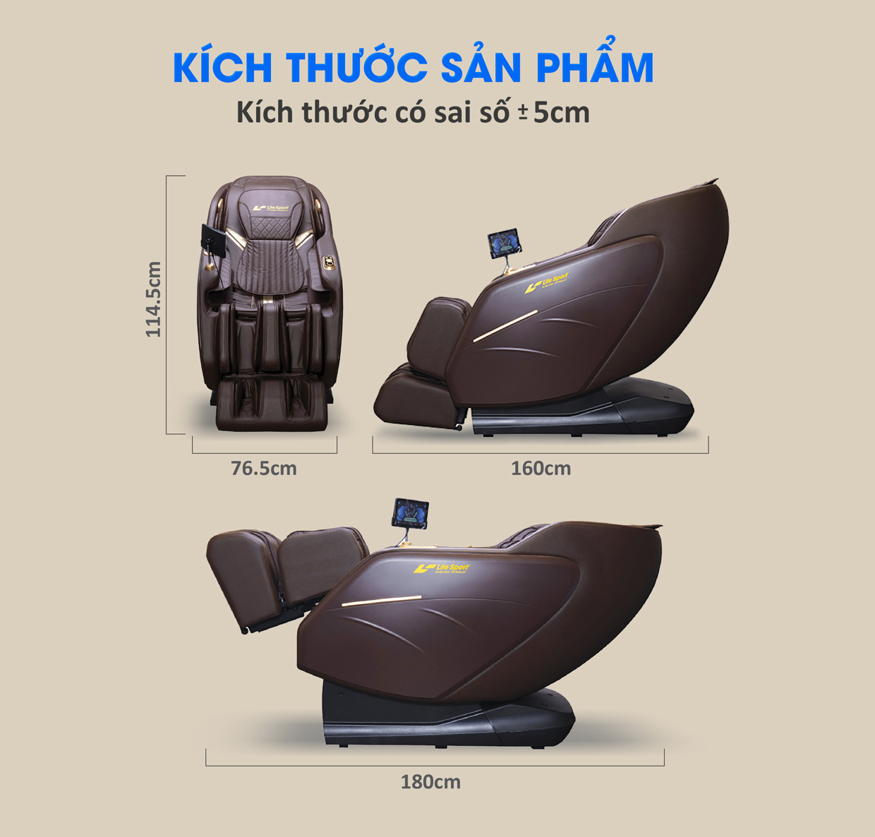 Kích thước ghế Ghế Massage Lifesport LS-369