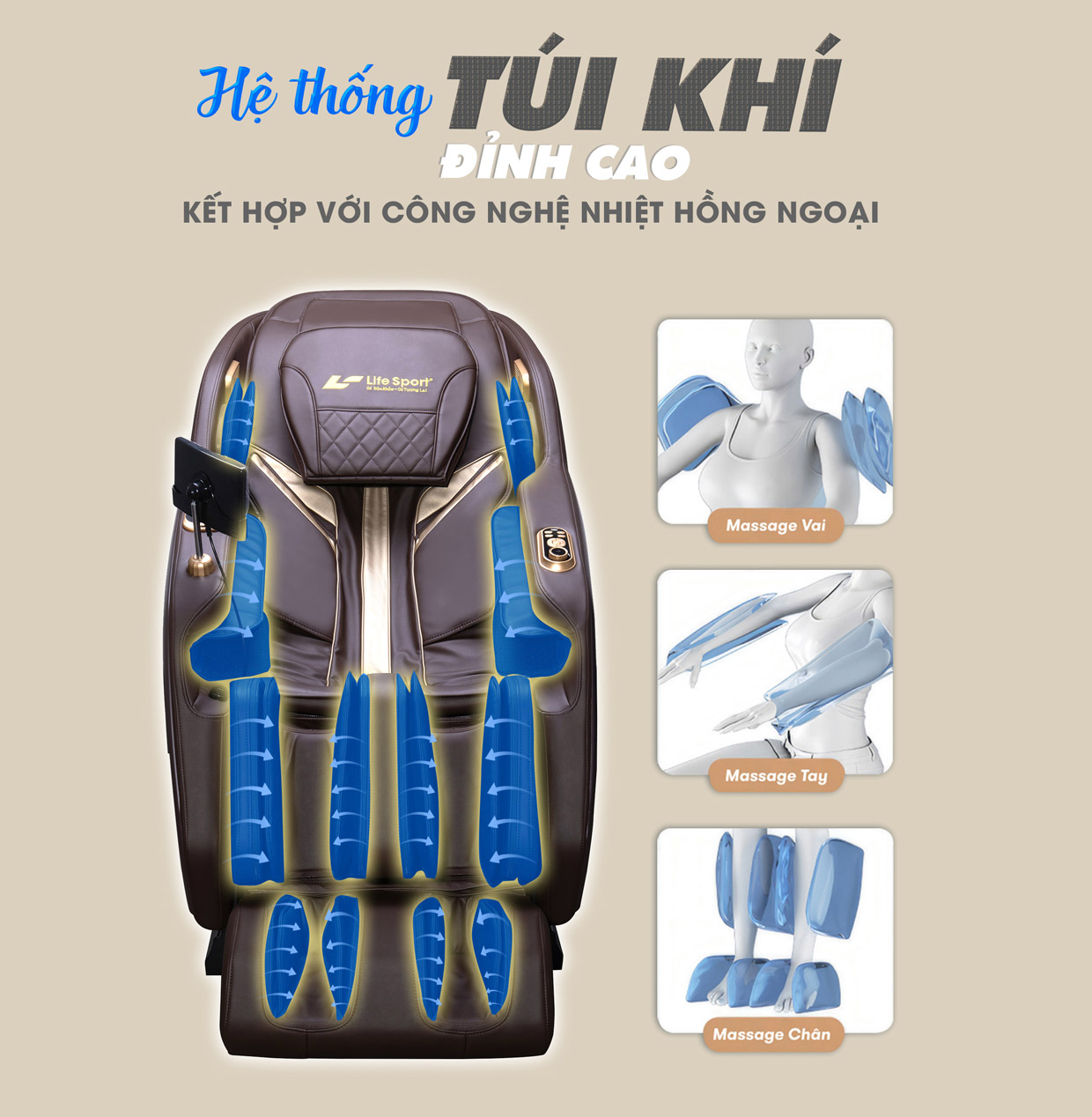 Ghế Massage Lifesport LS-369 trang bị hệ thống túi khí toàn thân