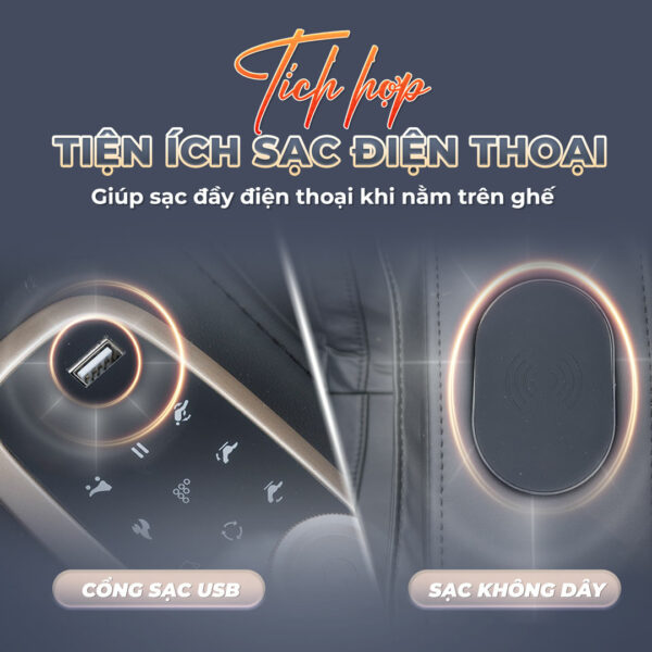 Ghế massage Lifesport LS-359 tích hợp tiện ích sạc điện thoại thông minh