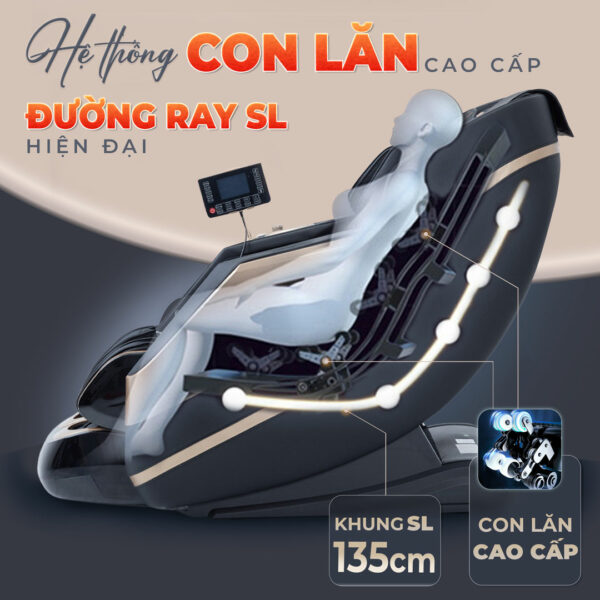 Ghế massage Lifesport LS-359 trang bị con lăn cao cấp và đường ray SL 135cm