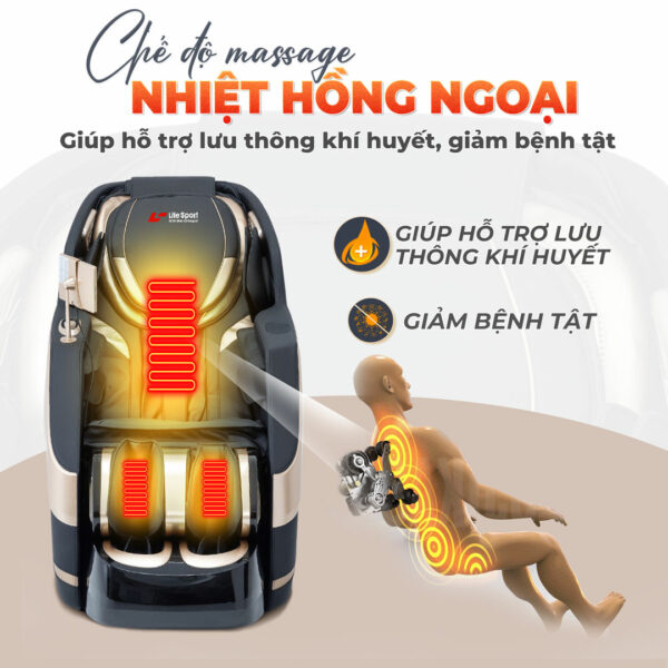 Ghế massage Lifesport Ls-359 trang bị chế độ massage nhiệt hồng ngoại hỗ trợ lưu thông khí huyết