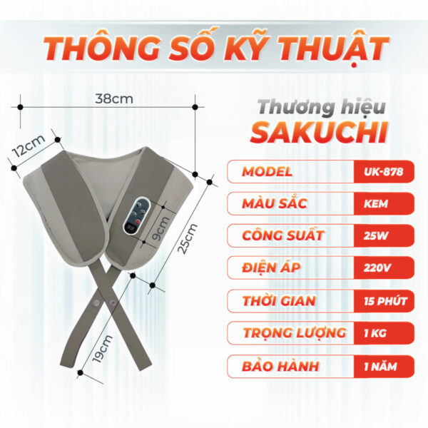 Thông số kỹ thuật đai massage cổ vai gáy đa năng Sakuchi UK-878
